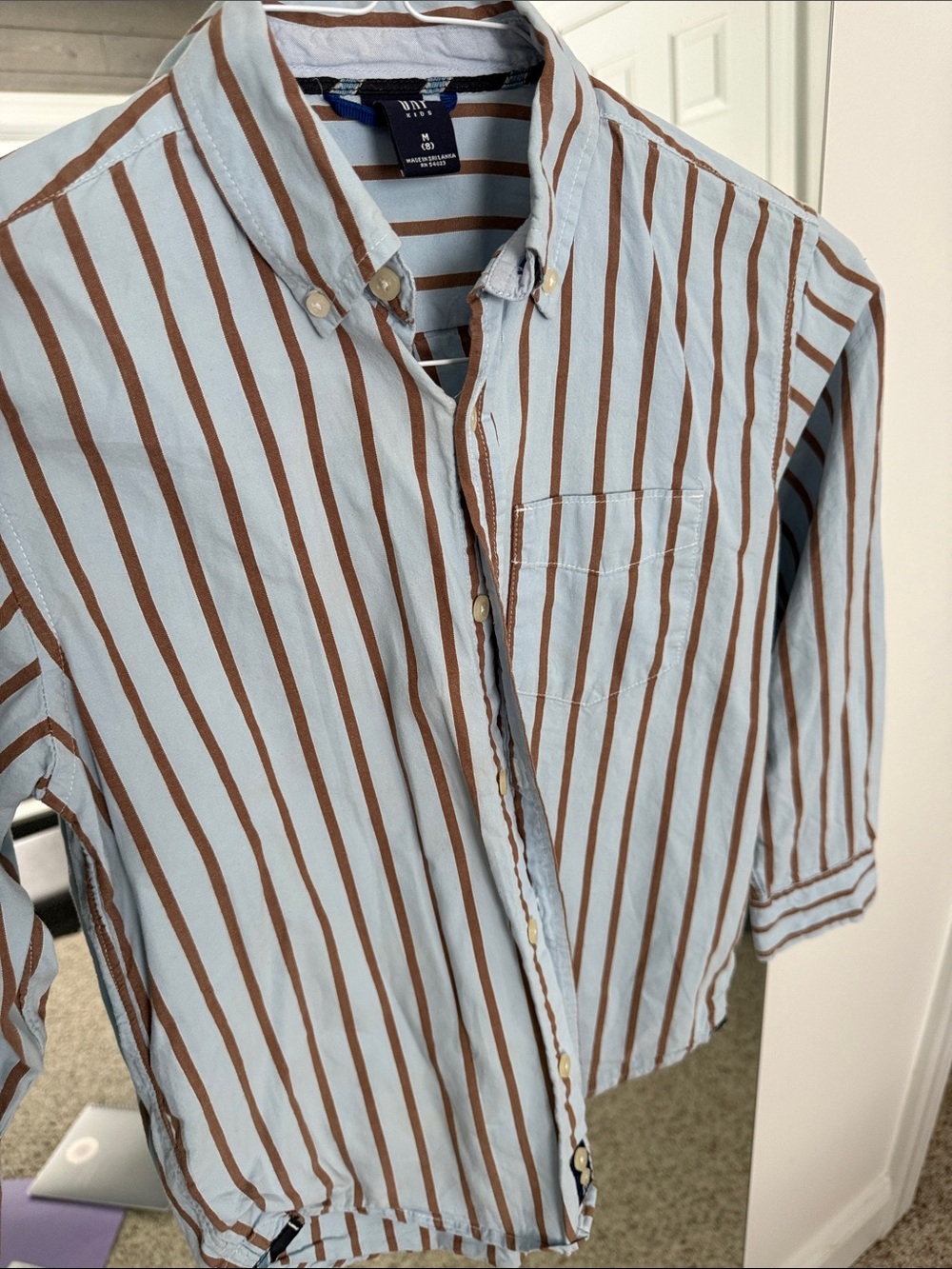 GAP Kids Light Blue and Brown Striped Button-Down Shirt